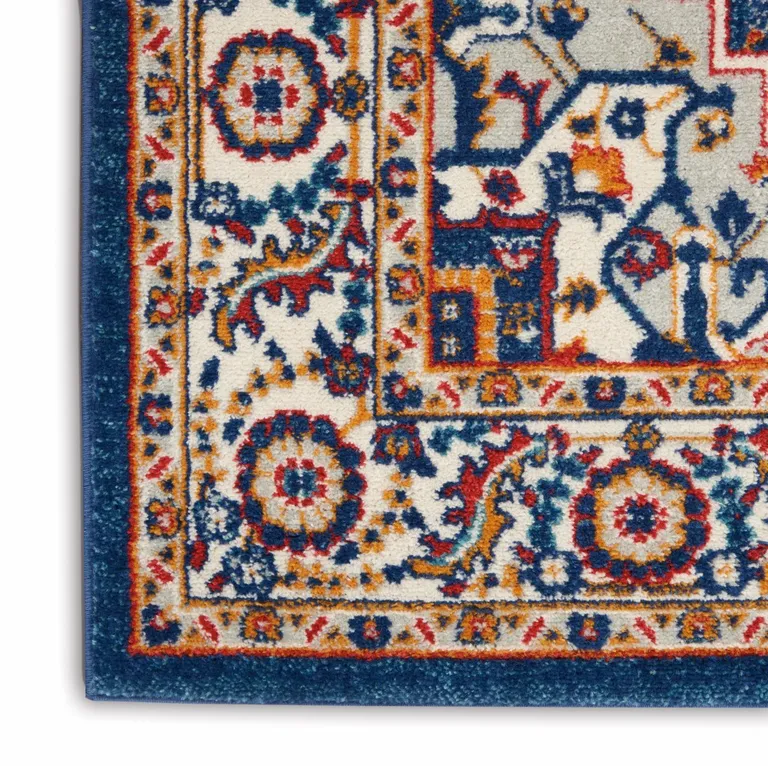 Blue and Ruby Medallion Runner Rug Photo 4