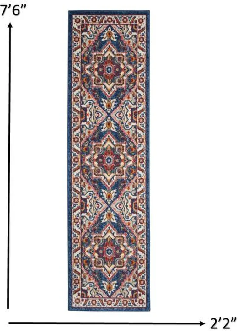 Blue and Ruby Medallion Runner Rug Photo 5