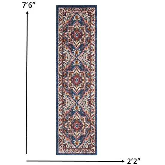 Blue and Ruby Medallion Runner Rug Photo 5