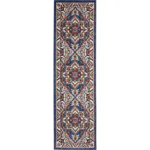 Photo of Blue and Ruby Medallion Runner Rug