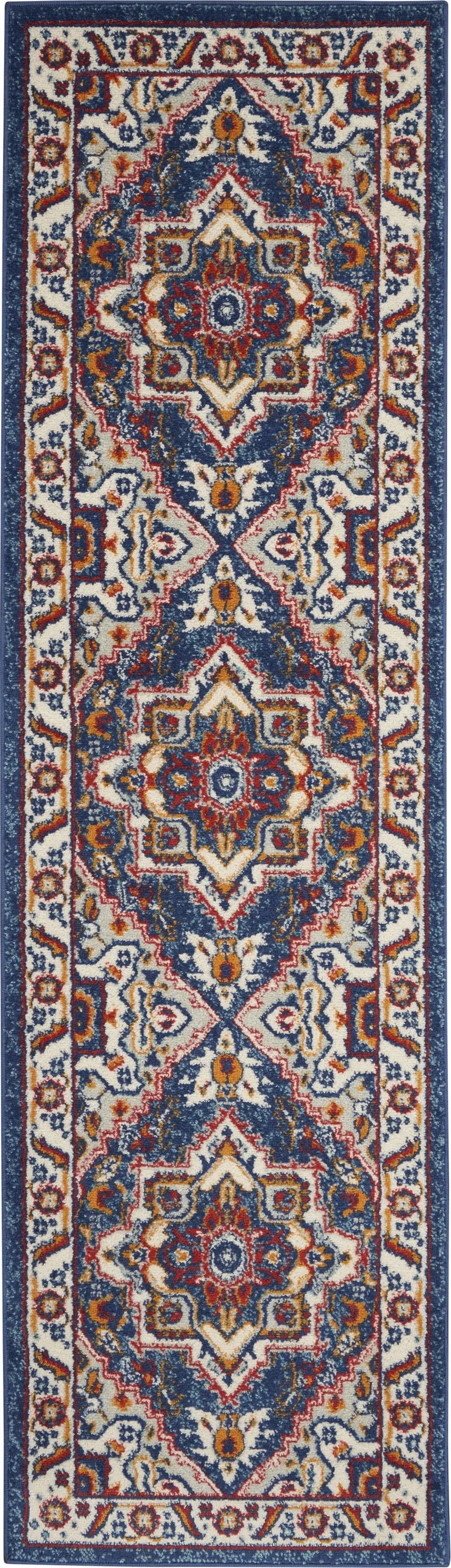 Blue and Ruby Medallion Runner Rug Photo 1