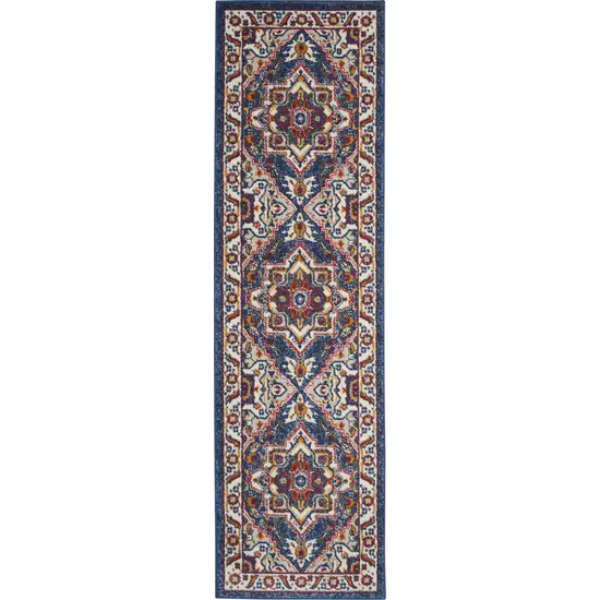 Blue and Ruby Medallion Runner Rug Photo 1