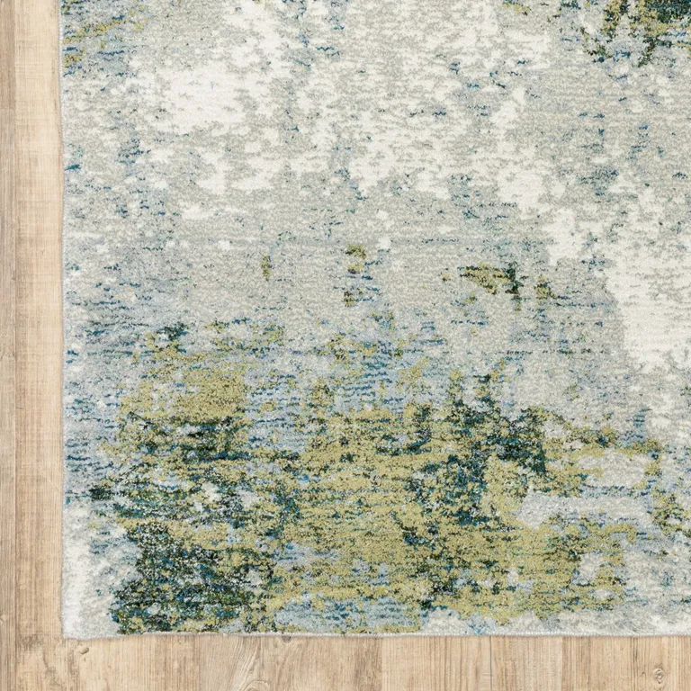 Blue and Sage Distressed Waves Indoor Area Rug Photo 2