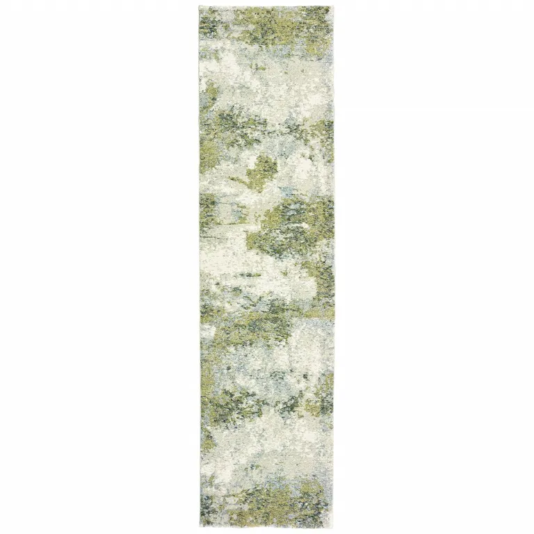 Blue and Sage Distressed Waves Indoor Runner Rug Photo 1