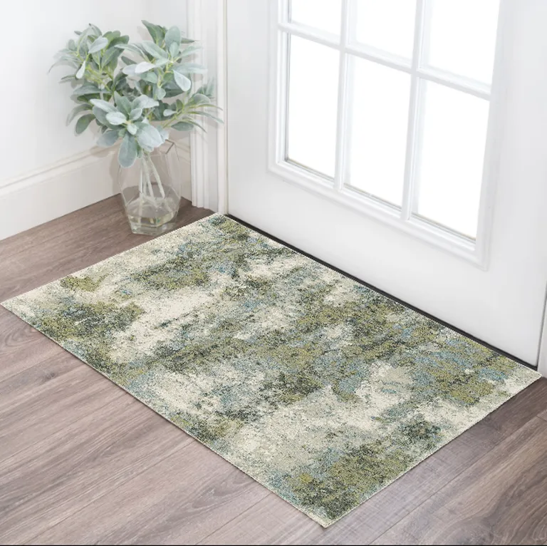 Blue and Sage Distressed Waves Indoor Scatter Rug Photo 5