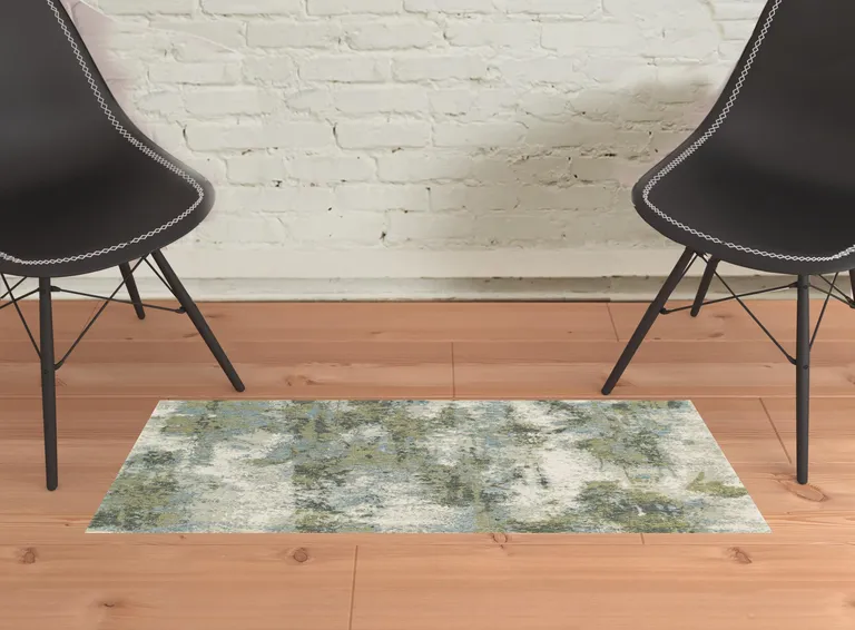 Blue and Sage Distressed Waves Indoor Scatter Rug Photo 4