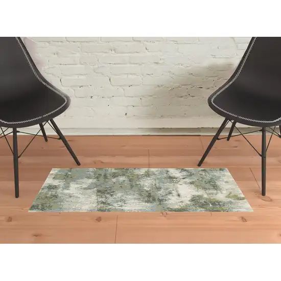 Blue and Sage Distressed Waves Indoor Scatter Rug Photo 4