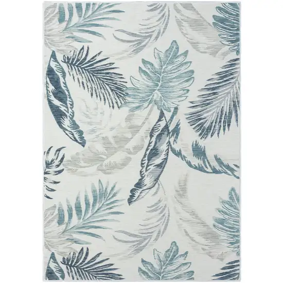 Blue and Serene White Palm Leaf Stain Resistant Indoor Outdoor Area Rug Photo 2