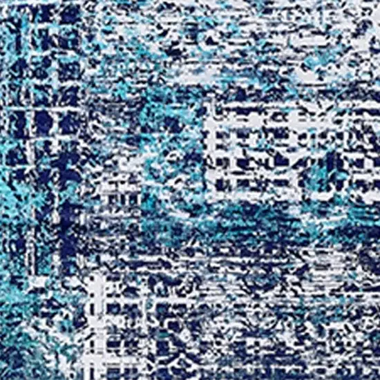 Blue and Silver Abstract Shag Printed Washable Non Skid Area Rug Photo 4