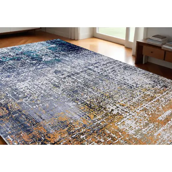 Blue and Silver Abstract Washable Non Skid Area Rug Photo 1