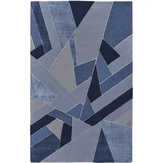 Blue and Silver Mosaic Hand Tufted Area Rug Photo 2