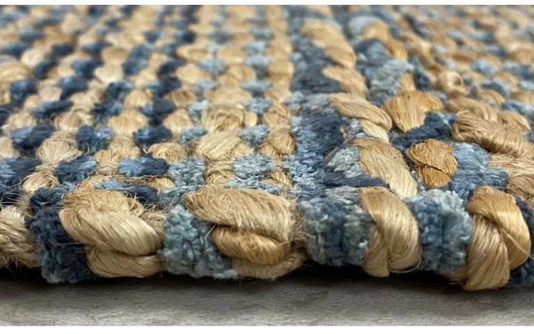 Blue and Tan Braided Stripe Area Rug Photo 2