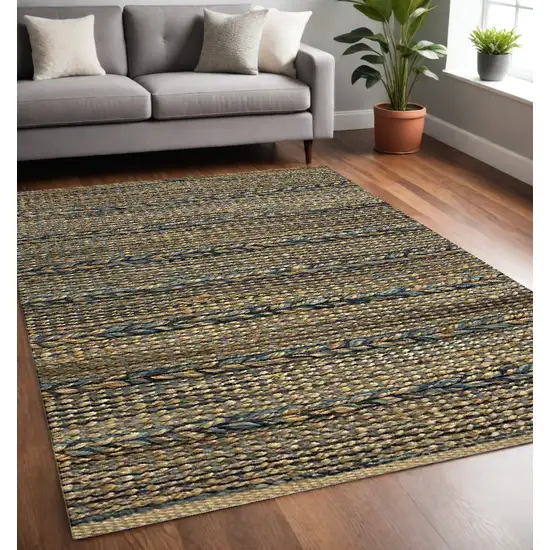 Tan and Blue Hand Woven Area Rug Photo 1