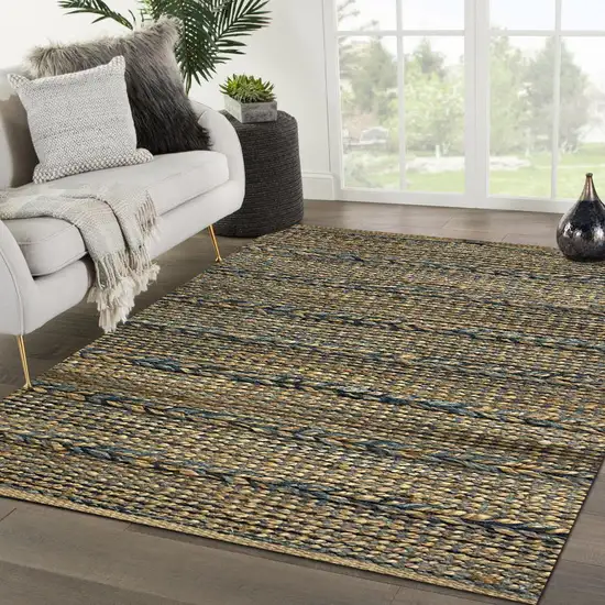 Blue and Tan Braided Stripe Area Rug Photo 8