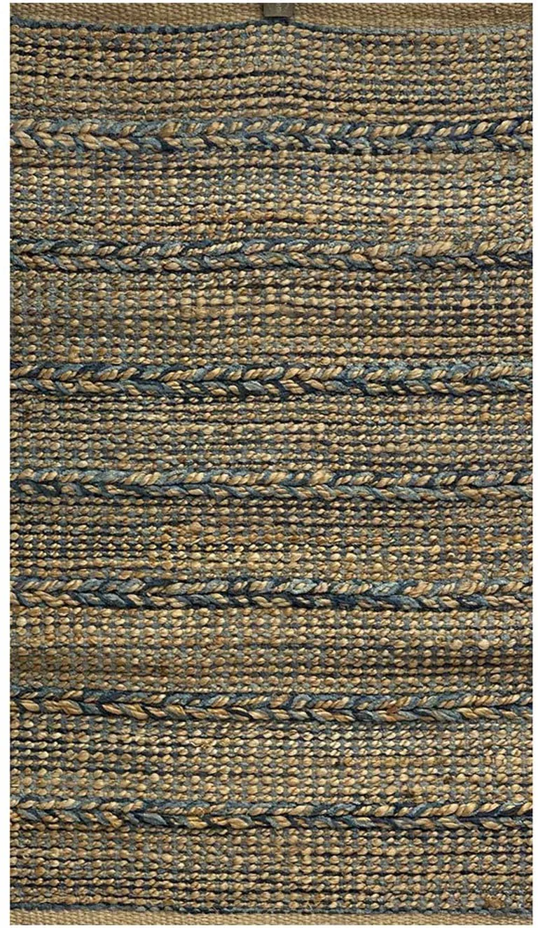 Blue and Tan Braided Stripe Area Rug Photo 1