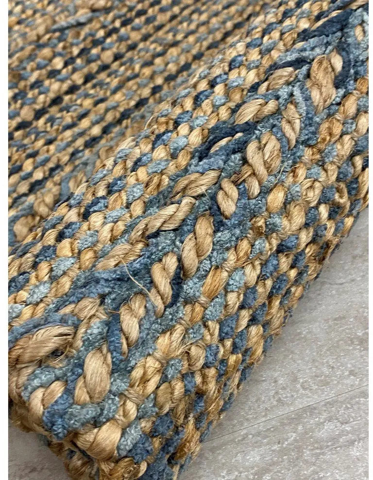 Blue and Tan Braided Stripe Area Rug Photo 3