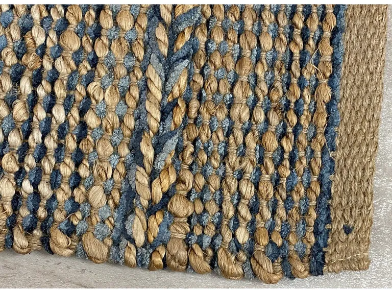 Blue and Tan Braided Stripe Area Rug Photo 5