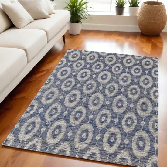 Blue and Tan Geometric Hand Woven Area Rug Photo 1