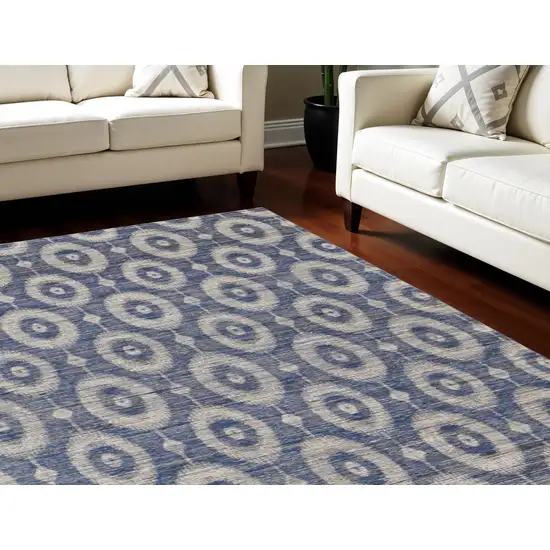 Blue and Tan Geometric Hand Woven Area Rug Photo 1