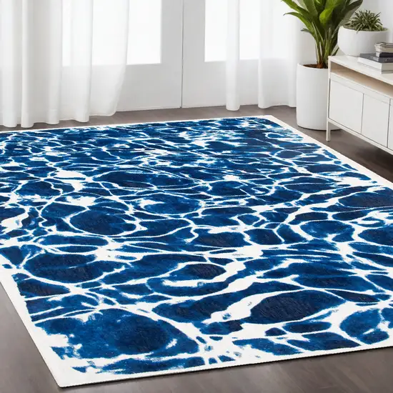 Blue and White Abstract Non Skid Area Rug Photo 1