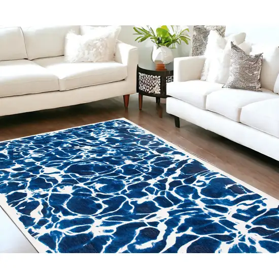 Blue and White Abstract Non Skid Area Rug Photo 1