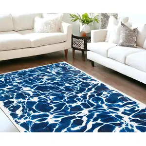 Photo of Blue and White Abstract Non Skid Area Rug