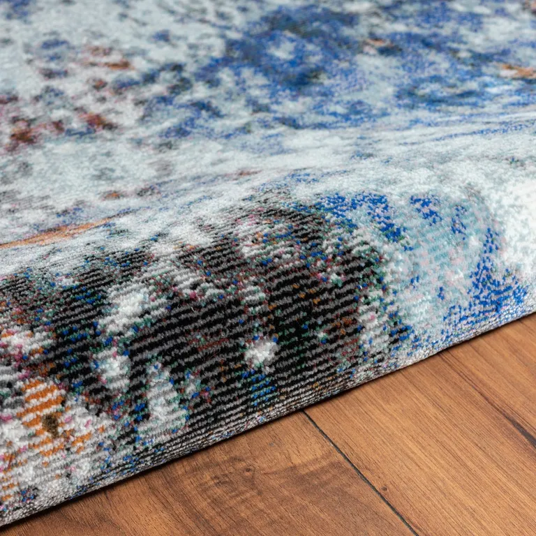 Blue and White Abstract Ocean Area Rug Photo 5