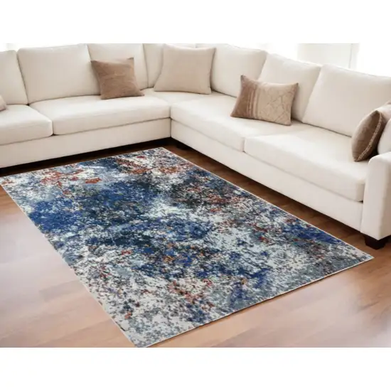 Blue and White Abstract Ocean Area Rug Photo 2