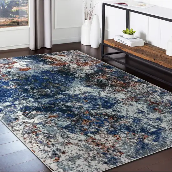 Blue and White Abstract Ocean Area Rug Photo 7