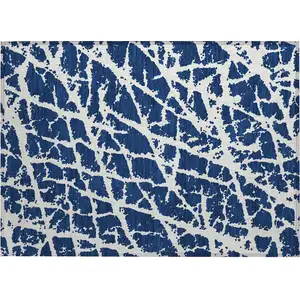 Photo of Blue and White Abstract Washable Non Skid Indoor Outdoor Area Rug