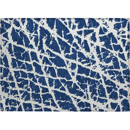 Blue and White Abstract Washable Non Skid Indoor Outdoor Area Rug Photo 1