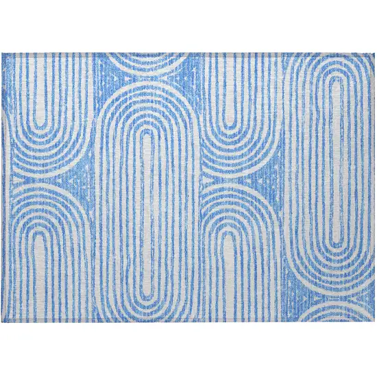 Blue and White Abstract Washable Non Skid Indoor Outdoor Area Rug Photo 5