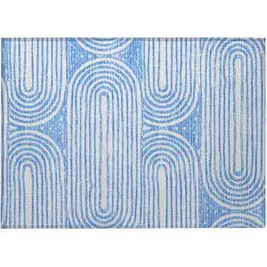 Photo of Blue and White Abstract Washable Non Skid Indoor Outdoor Area Rug