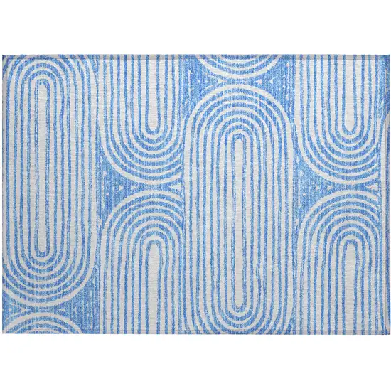 Blue and White Abstract Washable Non Skid Indoor Outdoor Area Rug Photo 2