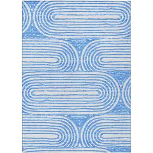 Photo of Blue and White Abstract Washable Non Skid Indoor Outdoor Area Rug