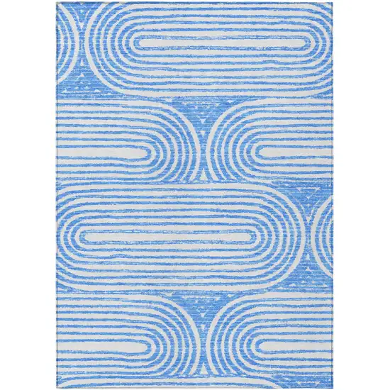 Blue and White Abstract Washable Non Skid Indoor Outdoor Area Rug Photo 2