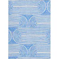 Photo of Blue and White Abstract Washable Non Skid Indoor Outdoor Area Rug