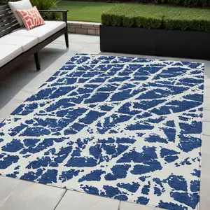 Photo of Blue and White Abstract Washable Non Skid Indoor Outdoor Area Rug