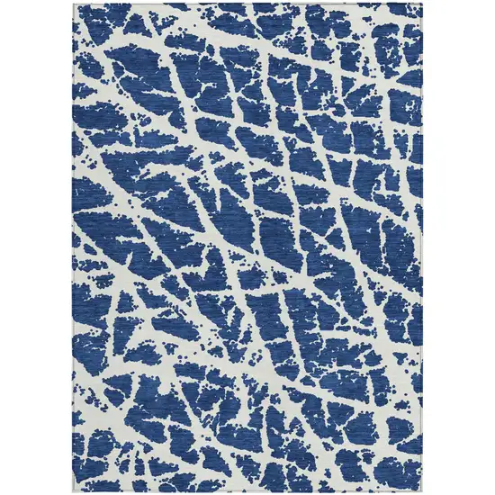 Blue and White Abstract Washable Non Skid Indoor Outdoor Area Rug Photo 5