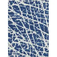 Photo of Blue and White Abstract Washable Non Skid Indoor Outdoor Area Rug