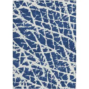 Photo of Blue and White Abstract Washable Non Skid Indoor Outdoor Area Rug