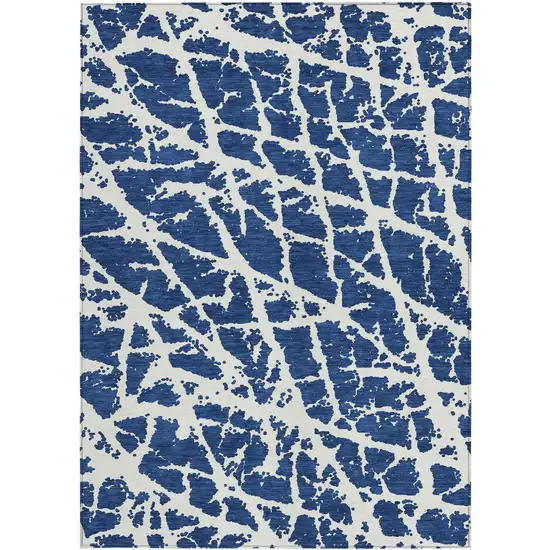 Blue and White Abstract Washable Non Skid Indoor Outdoor Area Rug Photo 5