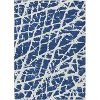 Photo of Blue and White Abstract Washable Non Skid Indoor Outdoor Area Rug