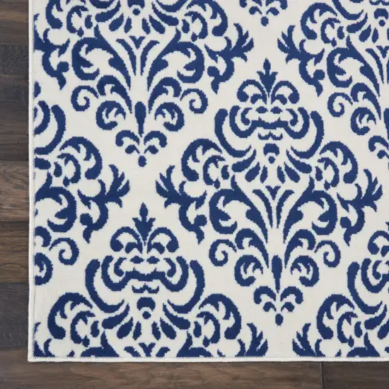 Blue and White Damask Power Loom Area Rug Photo 7