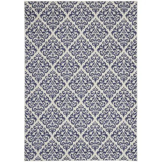 Blue and White Damask Power Loom Area Rug Photo 2