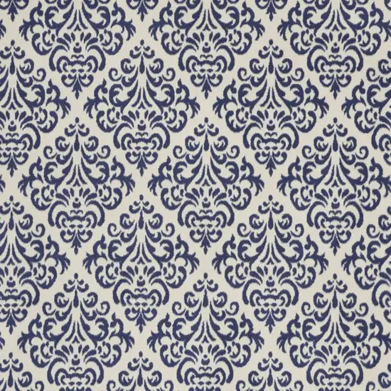 Blue and White Damask Power Loom Area Rug Photo 4