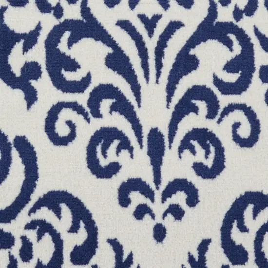 Blue and White Damask Power Loom Area Rug Photo 8