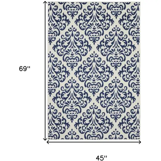 Blue and White Damask Power Loom Area Rug Photo 3