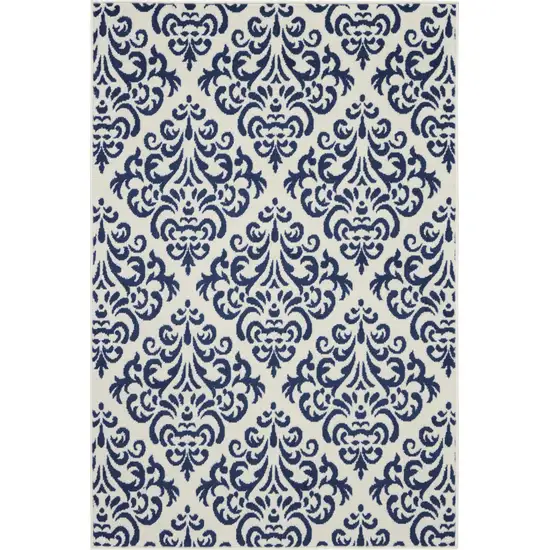 Blue and White Damask Power Loom Area Rug Photo 1