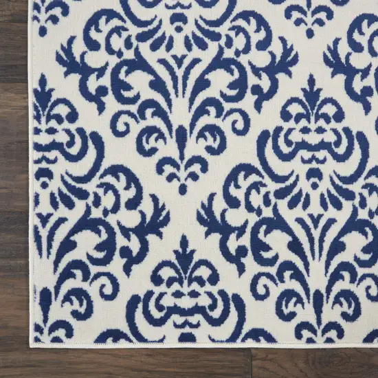 Blue and White Damask Power Loom Area Rug Photo 9